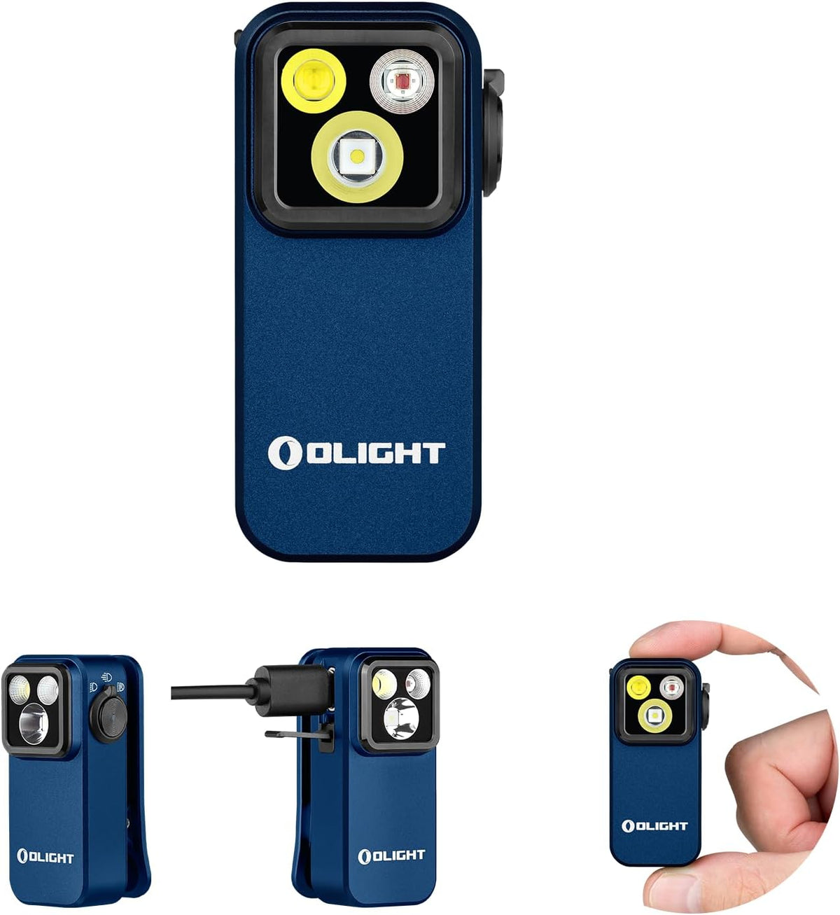 Oclip Pro Rechargeable EDC Clip-On Flashlight, Midnight Blue | Red Light, 500 Lumens Floodlight, Spotlight, Pocket-Sized, USB-C Charging, Magnetic, for Work, Signaling, Outdoor or Home Use