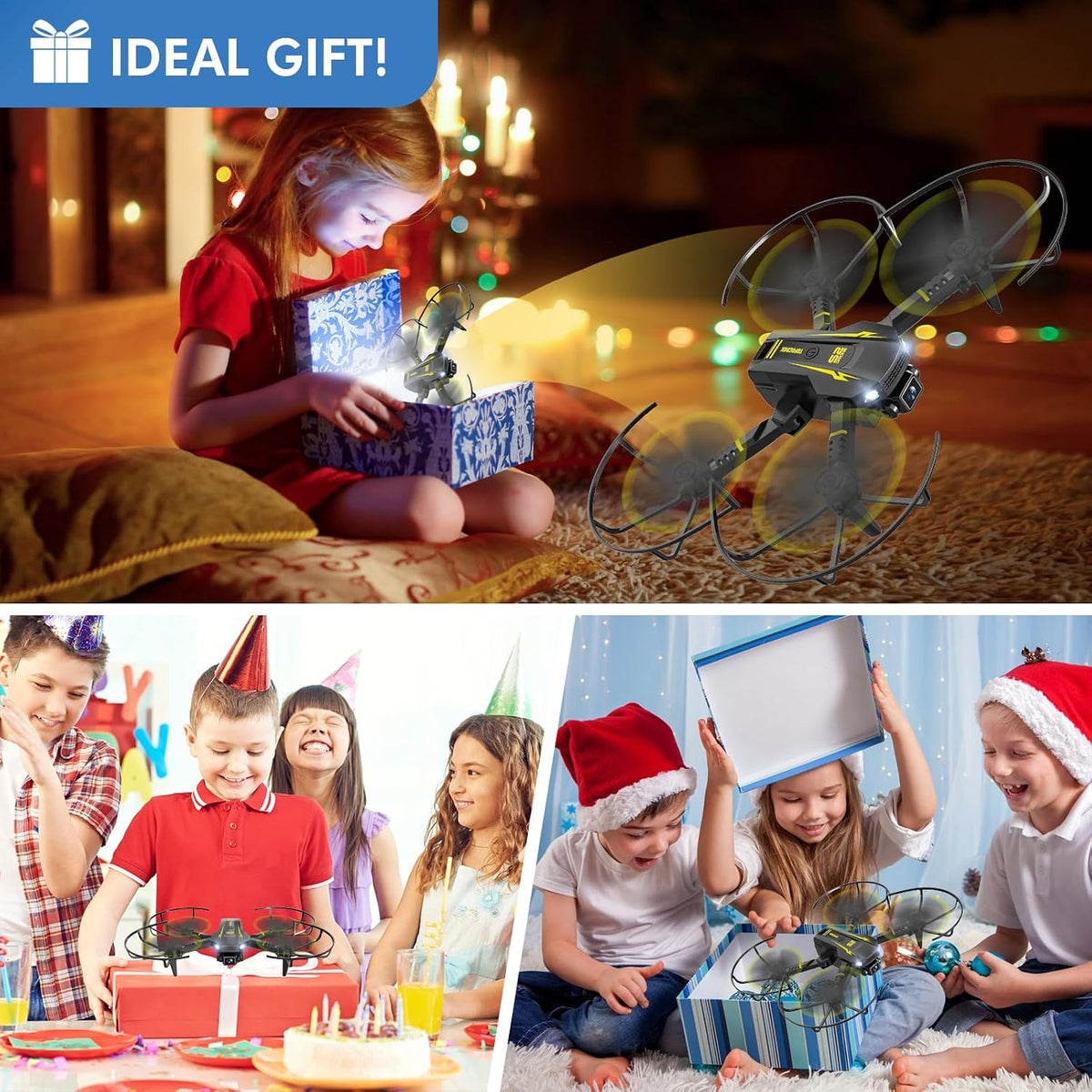 Mini Drone with Camera for Kids, Remote Control Helicopter Toys Gifts for Boys Girls, FPV RC Quadcopter with 1080P HD Live Video Camera, Altitude Hold, Gravity Control, 2 Batteries