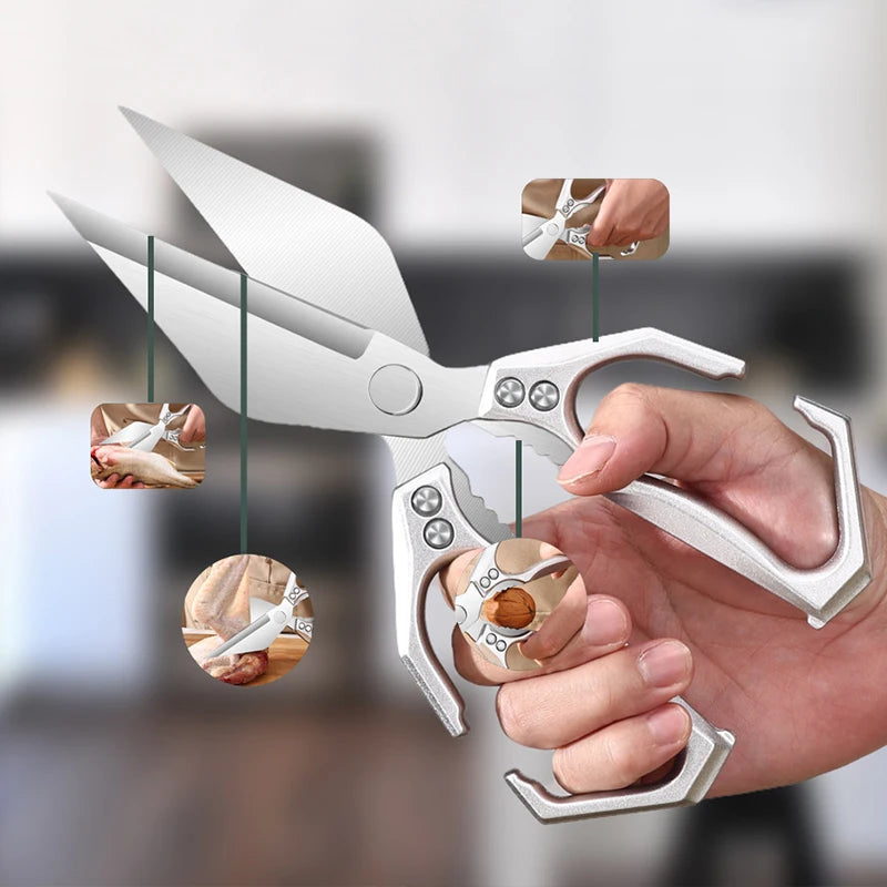 Multifunctional Kitchen Scissor Thickened Chicken Bone Scissors Nut Cracker Kitchen Shears Ergonomic Handle Scissors Fish Meat