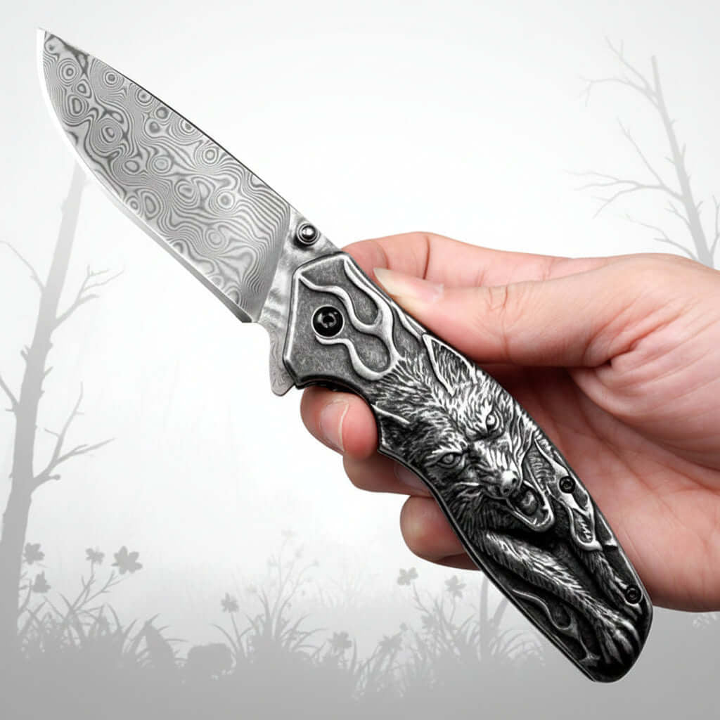 Damascus Steel Folding Knife – Handmade Pocket Knife for Men, EDC & Gift