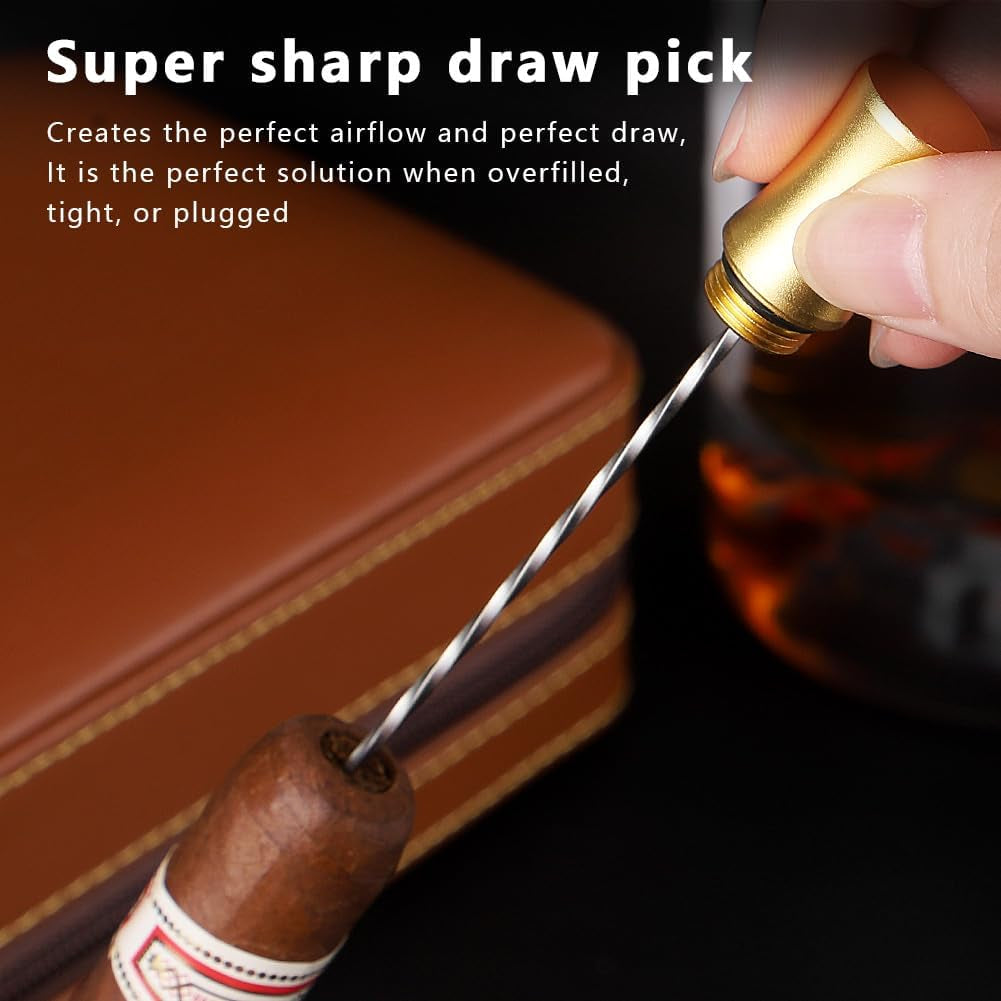 3-In-1 Cigar Punch Tool Set with Cigar Punch(8Mm), Cigar Draw Enhancer Cutter and Twin Nubber (Gold)