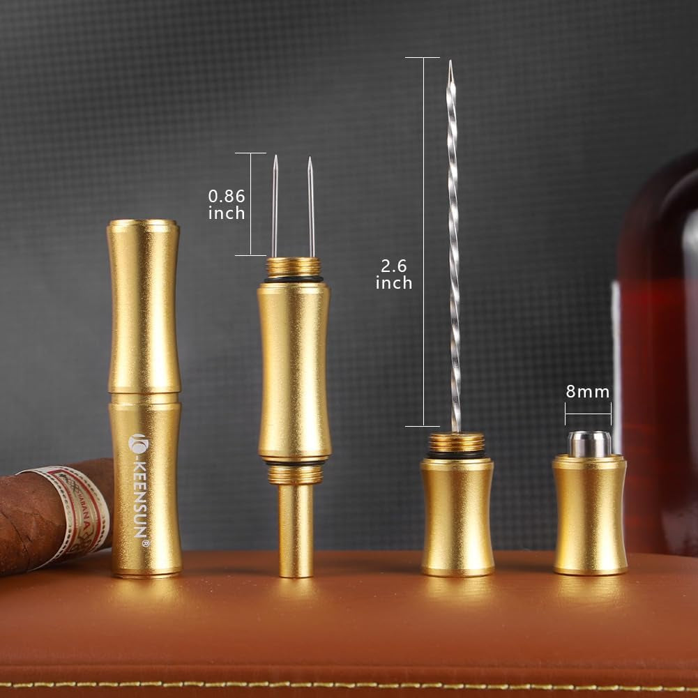 3-In-1 Cigar Punch Tool Set with Cigar Punch(8Mm), Cigar Draw Enhancer Cutter and Twin Nubber (Gold)