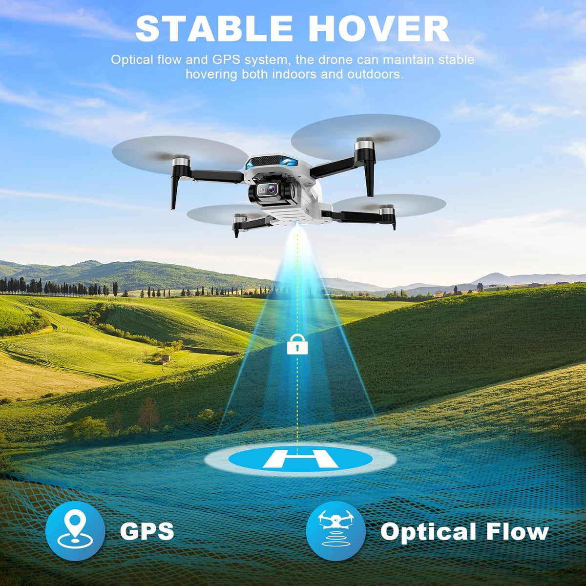 GPS Drone with Camera for Adults, 2K HD GPS Drones with Auto Return, Follow Me, Circle Fly, Waypoint Fly, Optical Flow, Brushless Motor, Foldable 5G Transmission FPV Quadcopter