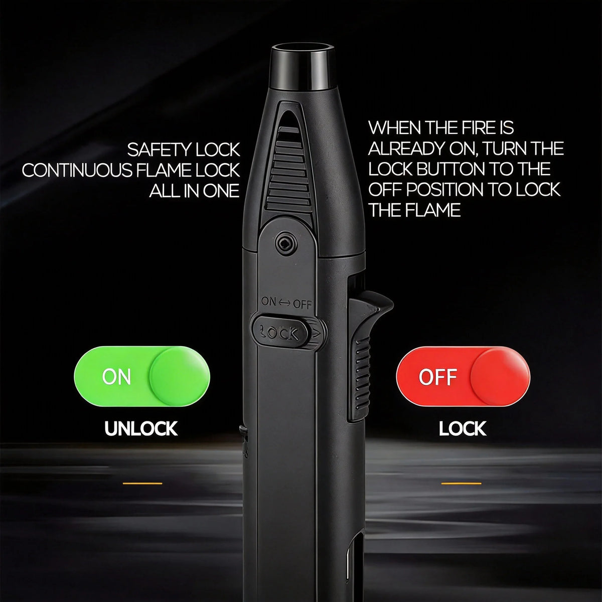 Outdoor Windproof Lighter, Torch Lighter, Blue Flame Lighter with Safety Lock, Suitable for Candles, Barbecue, Stove Walls, Camping Gifts excluding Butane Gas