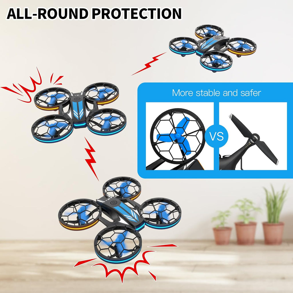 Drones - RC Drone with Auto Hovering and Headless Mode, Quadcopter with LED Light, Propeller Full Protect, 3D Flips, 3 Batteries, Remote Control, Best Gifts