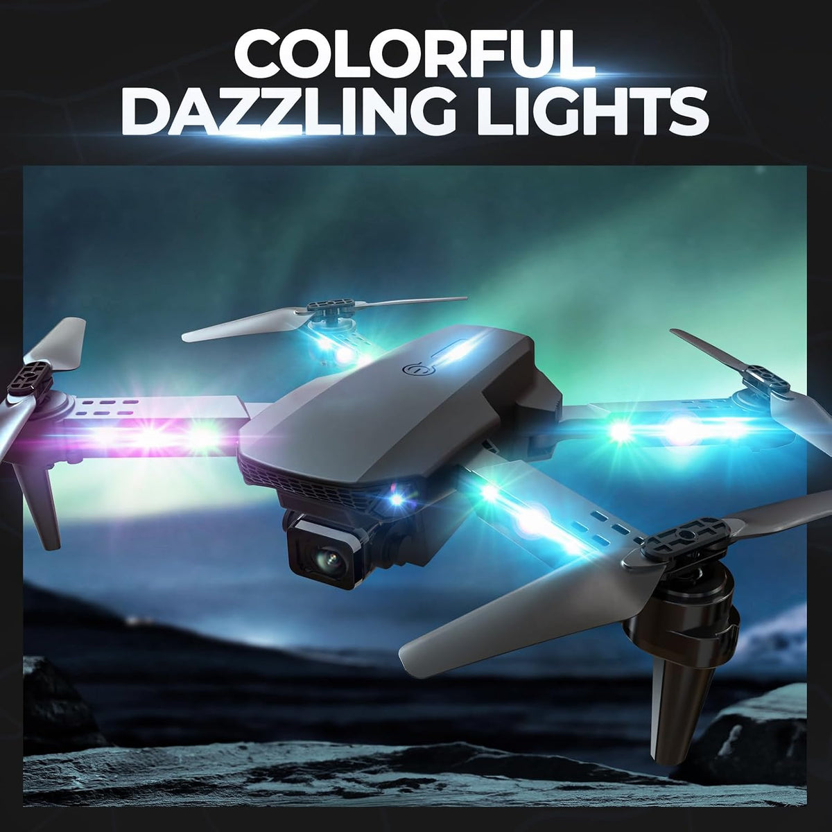 LED Lights Drone with Camera for Adults and Kids Beginners, Black