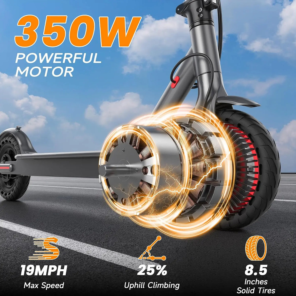 Foldable Adult Electric Commuter Scooter, 350W Motor, 19MPH Max Speed, 15 Mi Range, 8.5" Honeycomb Solid Tires, Dual Braking, Smart App Control, Lightweight Alloy Scooter for Students & Daily Travel