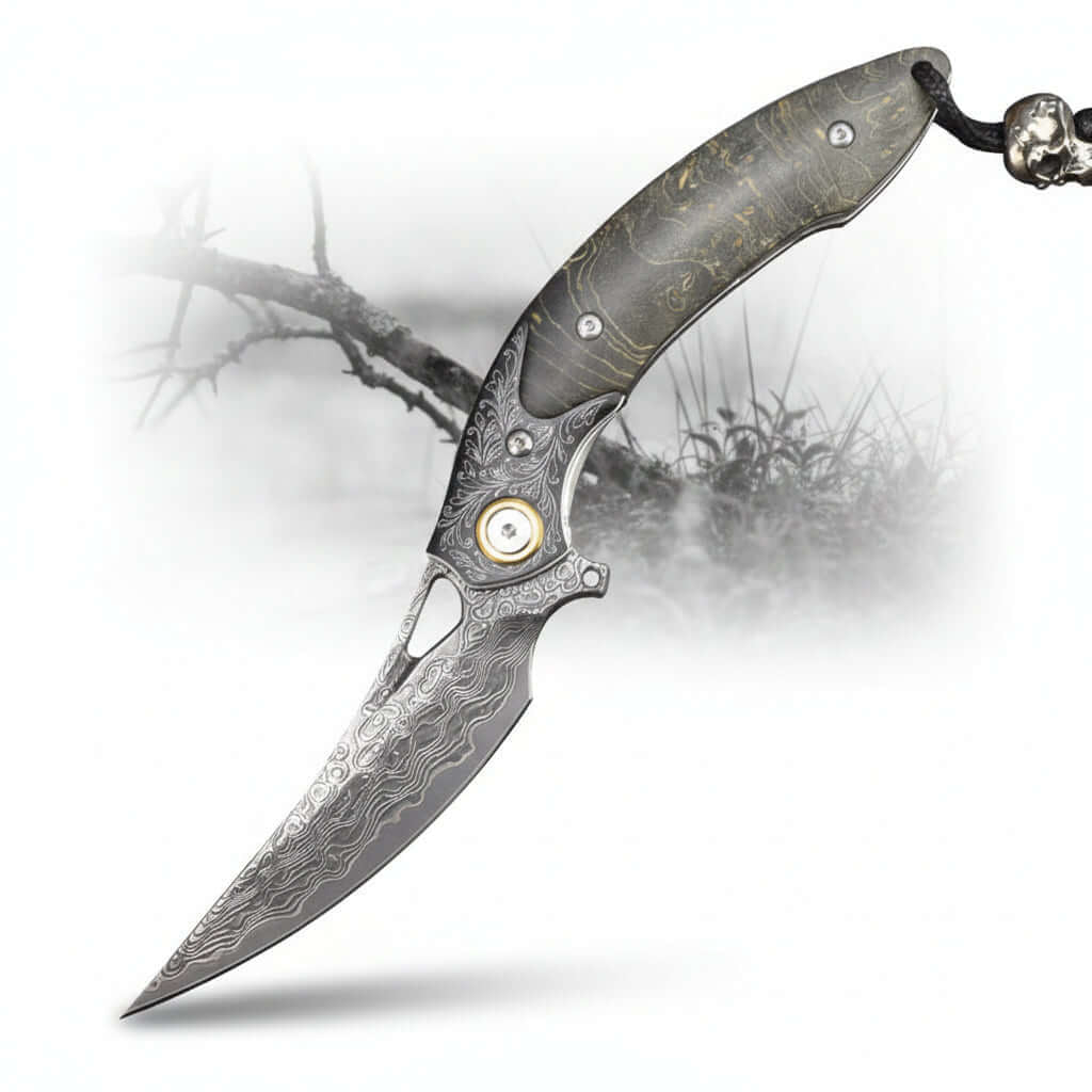 Damascus Steel Folding Knife – Handmade Multi-Function Pocket Knife for Men | EDC & Gift Knife