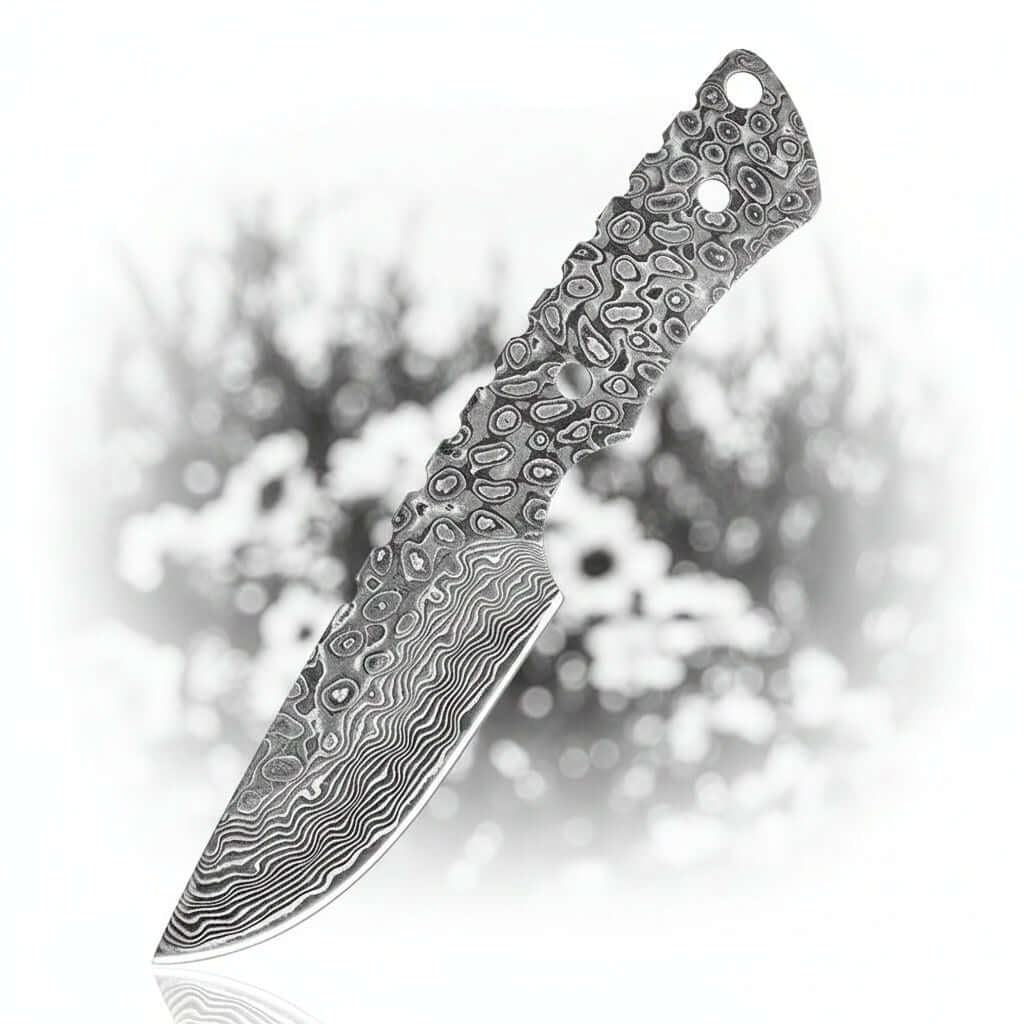 Damascus Outdoor Knife – Leather Scabbard EDC Knife