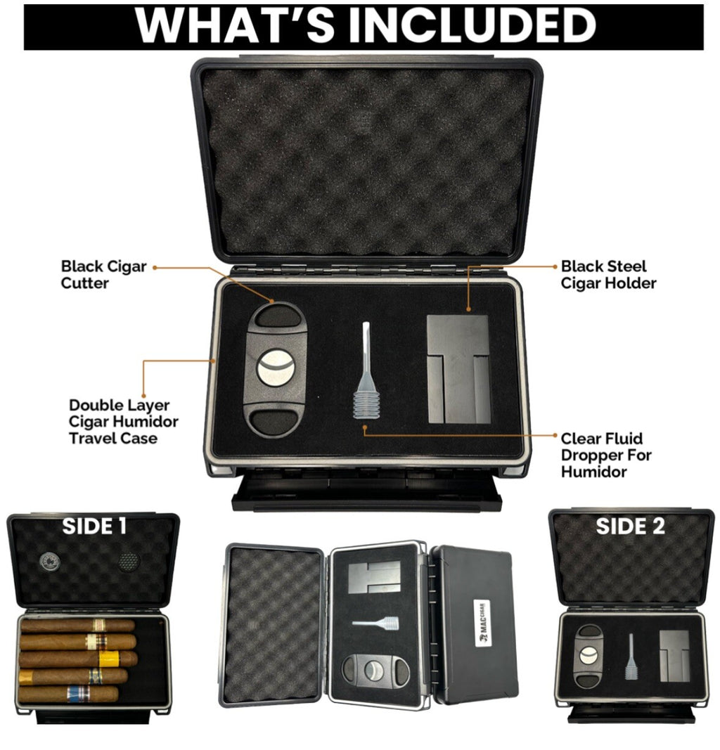 Cigar Case Double Sided Travel Humidor Box Accessories Hygrometer Waterproof