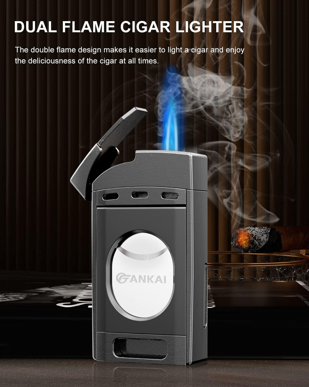 Torch Lighter with Cutter, Cigar Lighter Double Jet Flame Refillable Butane Lighter 2 in 1 Windproof Lighters for Smoking Cigar Accessories W/Gift Box (Butane Not Included)