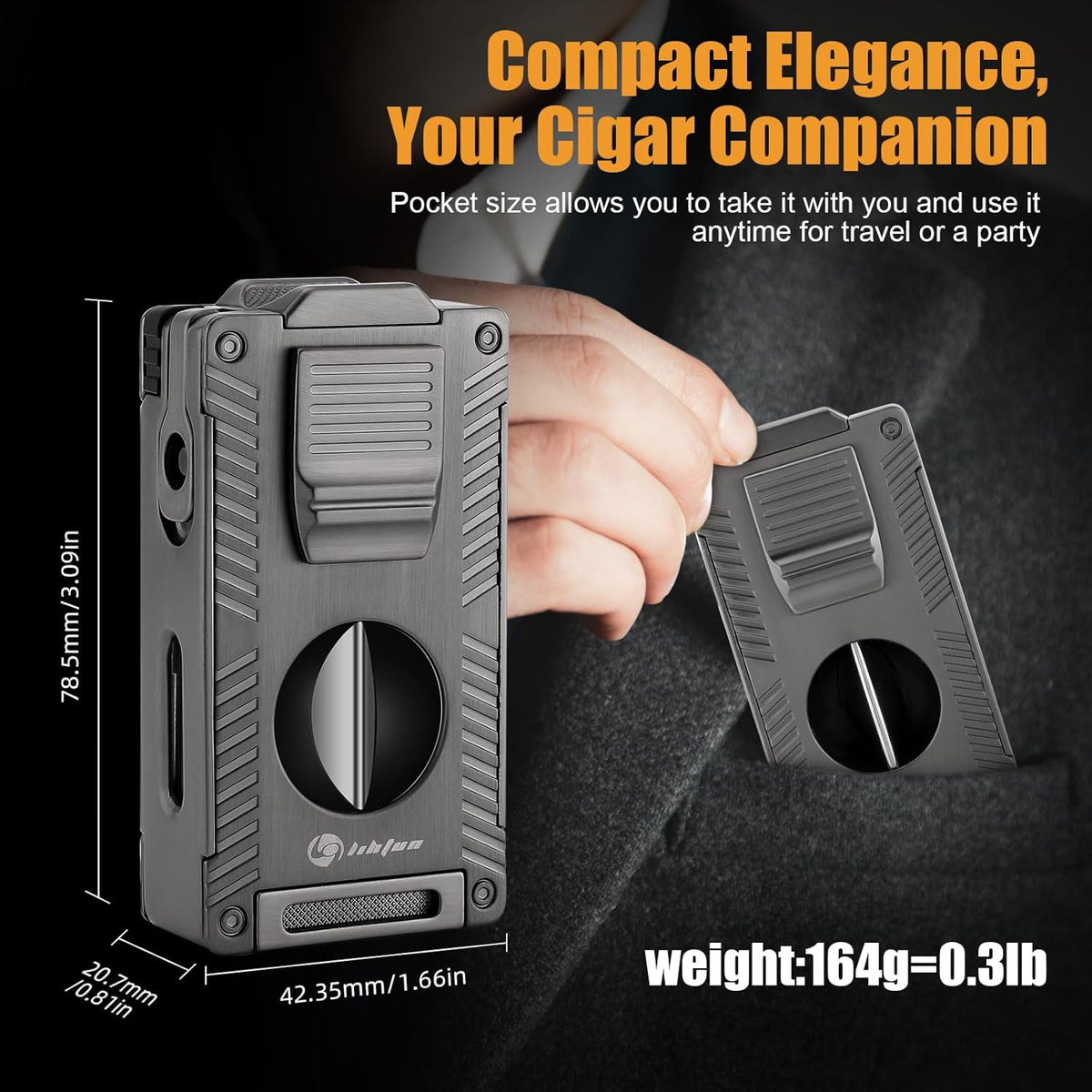 Cigar Torch Lighter, All-In-1 Cigar Lighter Built-In Cigar Holder Cigar Punch Cigar Draw Enhancer Cigar Cutter V Cut, Double Jet Flame Refillable Butane Lighters for Smoking, Cigar Gift for Men
