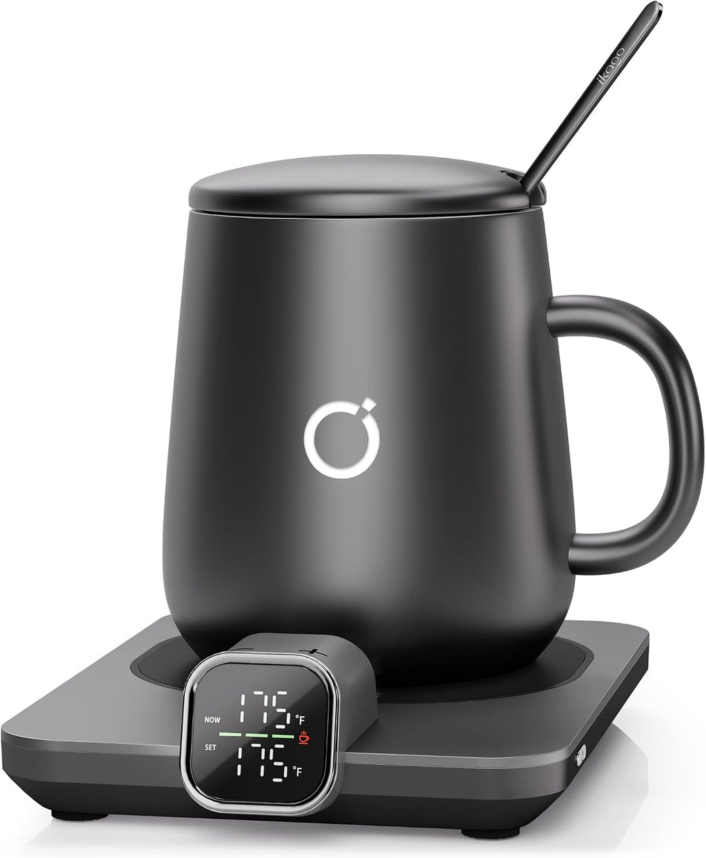 Coffee Cup Warmer &  Mug Set, 1℉ Precise Temp Control Mug Warmer | Auto Shut Off, Infrared Sensor, Dual Temp Display, ℉/℃ Optional, 15Oz Mug with Spoon & Lid Included, Gifts for Men Women