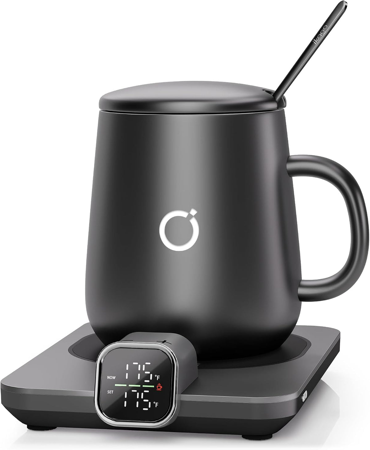 Coffee Cup Warmer &  Mug Set, 1℉ Precise Temp Control Mug Warmer | Auto Shut Off, Infrared Sensor, Dual Temp Display, ℉/℃ Optional, 15Oz Mug with Spoon & Lid Included, Gifts for Men Women