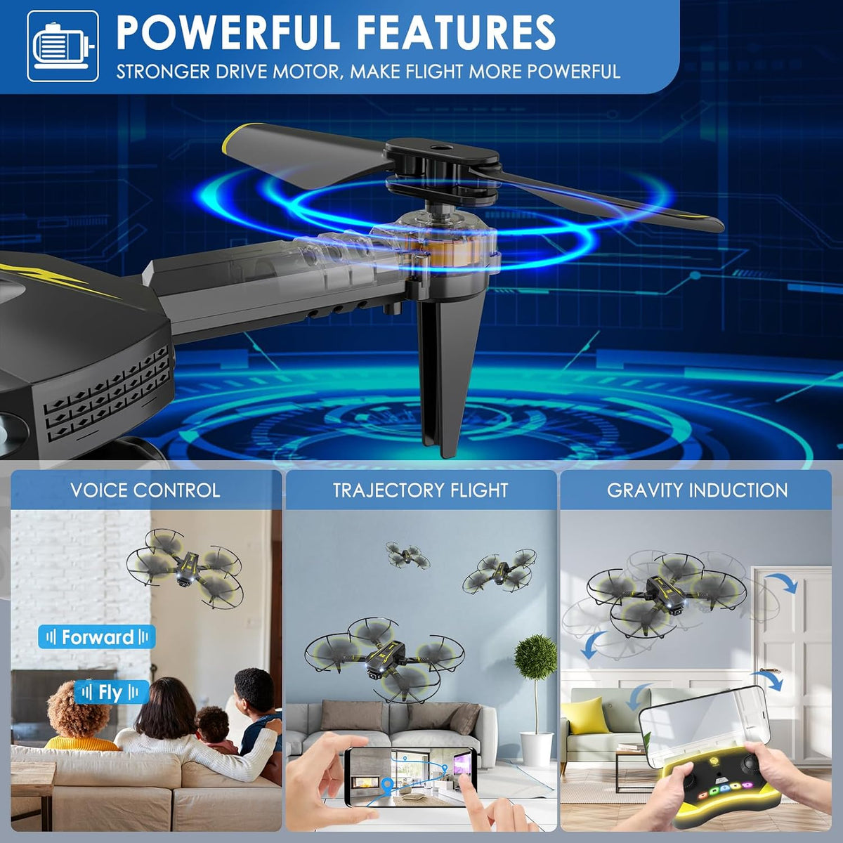 Mini Drone with Camera for Kids, Remote Control Helicopter Toys Gifts for Boys Girls, FPV RC Quadcopter with 1080P HD Live Video Camera, Altitude Hold, Gravity Control, 2 Batteries