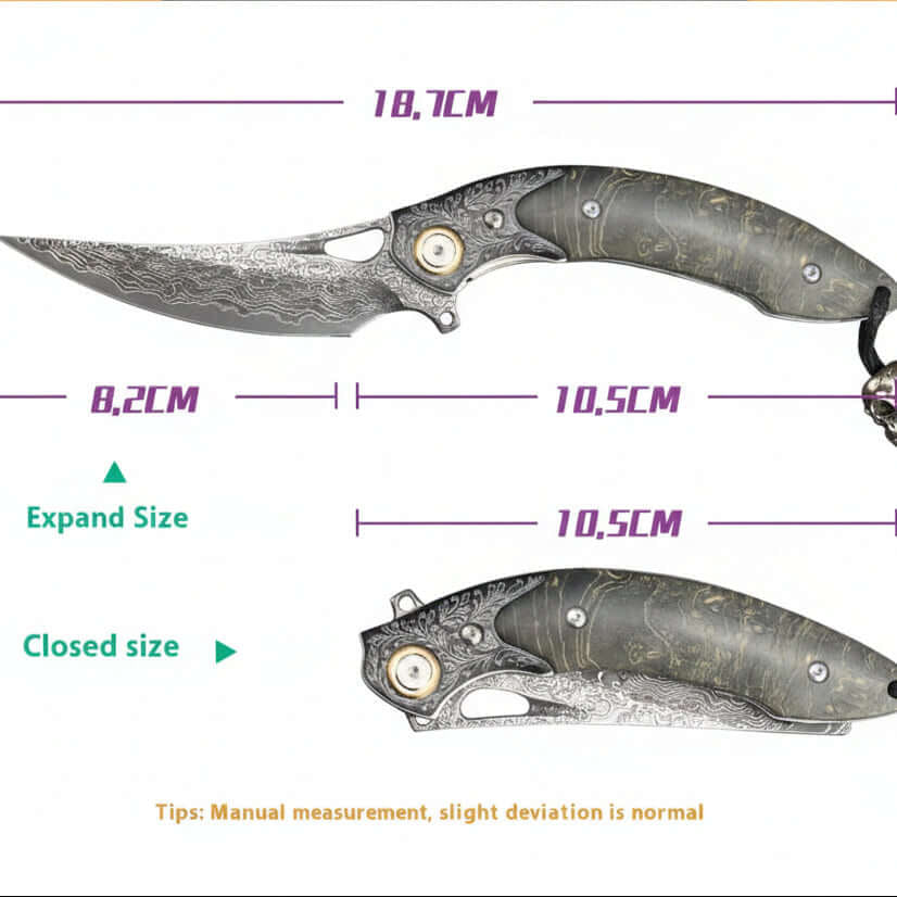 Damascus Steel Folding Knife – Handmade Multi-Function Pocket Knife for Men | EDC & Gift Knife