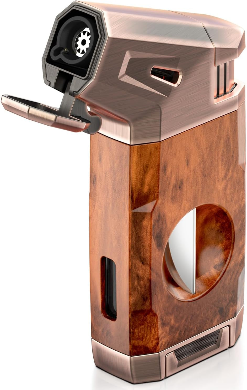 Butane Torch Lighter with V Cutter, Windproof Jet Flame, Gifts for Men | Cigar Cutter and Lighter Set, Cigar Lighter, Adjustable, Refillable