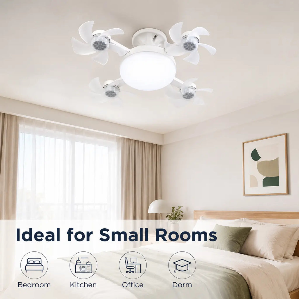 Ruxacty Screw in Ceiling Fan Light with Remote Control 19.7 Inch Foldable LED Socket Fan Light E26 Medium Base Ceiling Fan with 4 Fan Blades Quiet Airflow Bright Lighting Easy Installation for Bedroom Kitchen Garage Office and Dorm