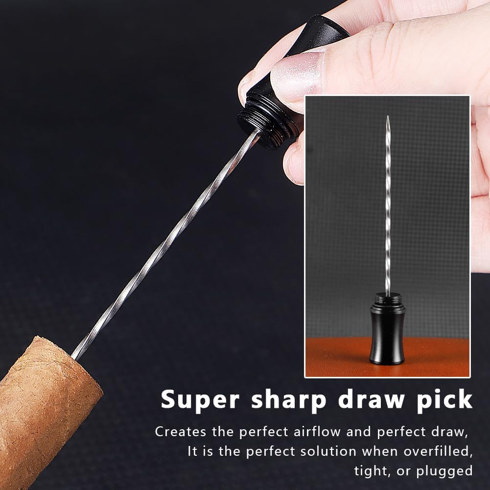 3-In-1 Cigar Punch Tool Set with Cigar Punch(8Mm), Cigar Draw Enhancer Cutter and Twin Nubber (Black)