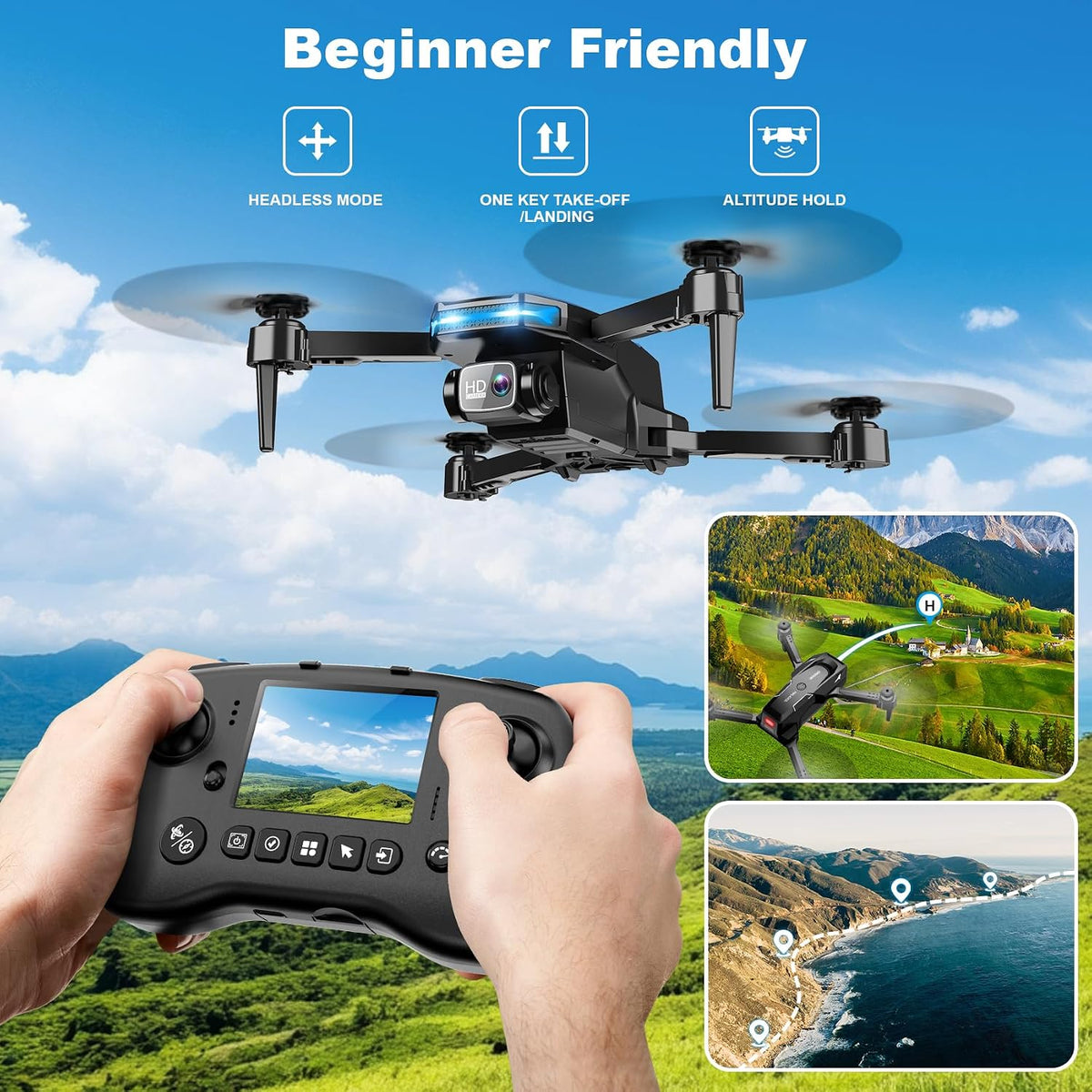Drone with Camera, Screen on Controller Remote Control Quadcopter FPV Drone