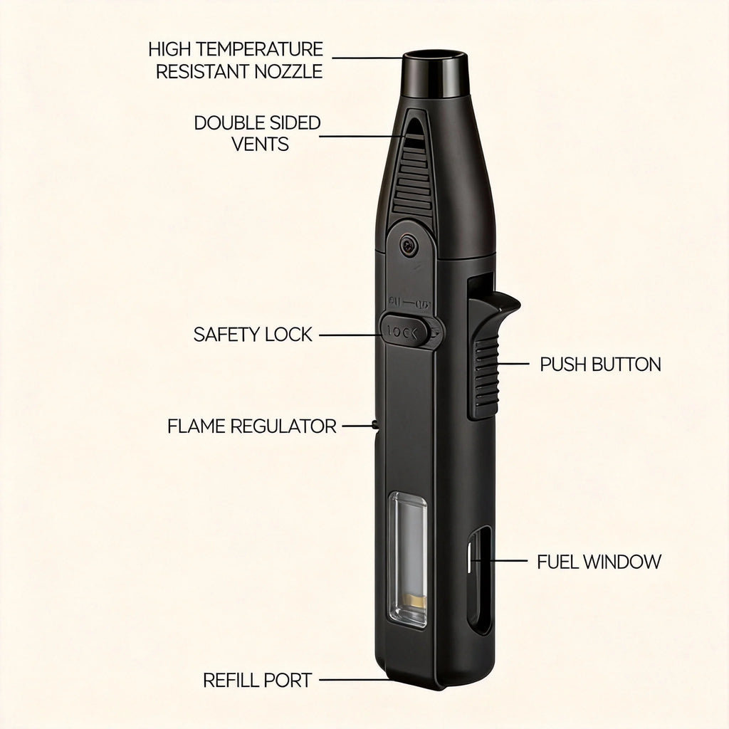 Outdoor Windproof Lighter, Torch Lighter, Blue Flame Lighter with Safety Lock, Suitable for Candles, Barbecue, Stove Walls, Camping Gifts excluding Butane Gas