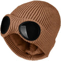 Knitted Goggles Beanie - Fleece Lined Winter Hat for Men Women
