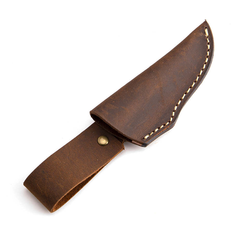 Damascus Outdoor Knife – Leather Scabbard EDC Knife