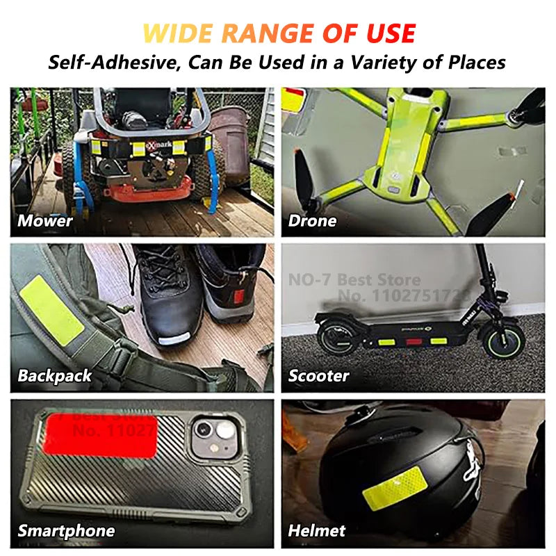 80-10PCS Helmet Safety Warning Reflective Stickers Strip Waterproof High Visibility Reflector Tape for Night Riding Walking Car