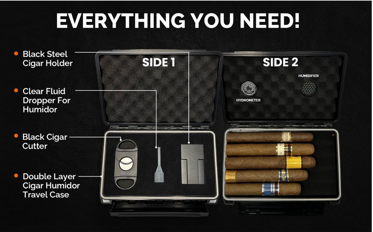 Cigar Case Double Sided Travel Humidor Box Accessories Hygrometer Waterproof