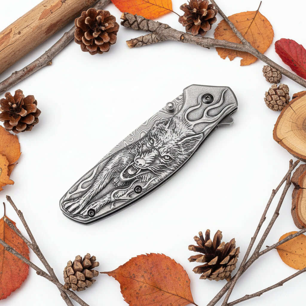 Damascus Steel Folding Knife – Handmade Pocket Knife for Men, EDC & Gift