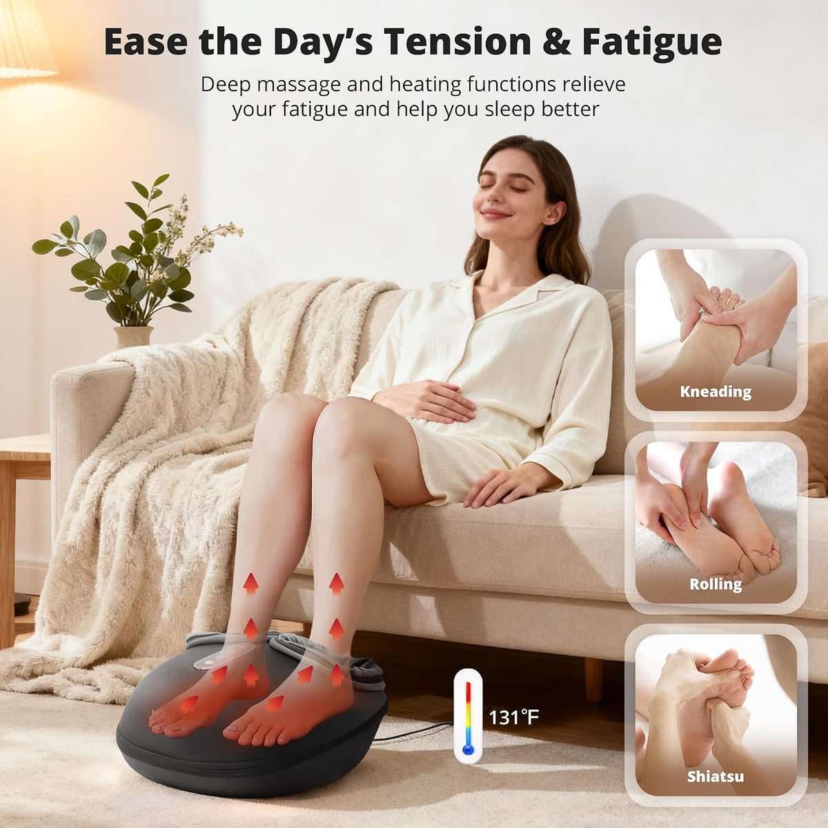 Foot Massager with Heat - Shiatsu Feet Massage Machine Delivers Relief for Tired Muscles & Plantar, Deep Kneading Therapy, Multi-Level Settings for Home, Office Use, Size up to 13"