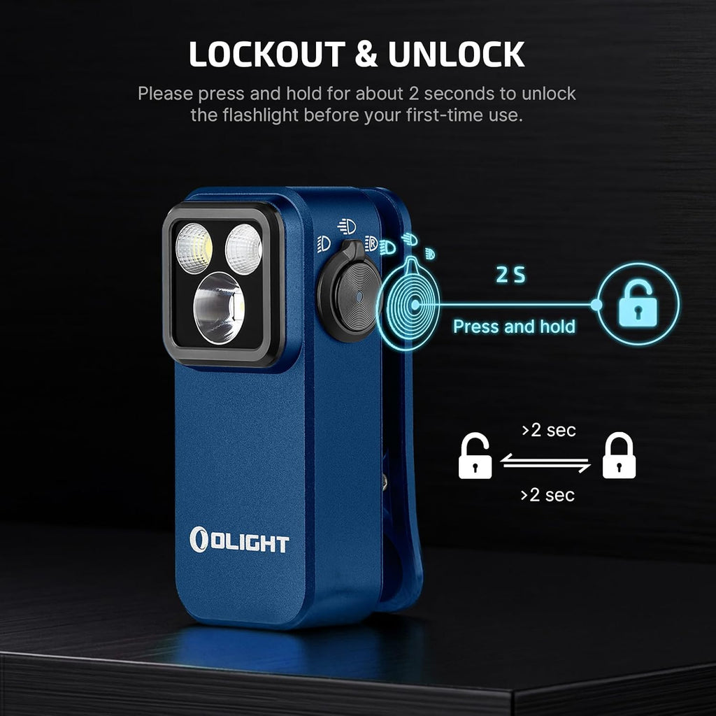 Oclip Pro Rechargeable EDC Clip-On Flashlight, Midnight Blue | Red Light, 500 Lumens Floodlight, Spotlight, Pocket-Sized, USB-C Charging, Magnetic, for Work, Signaling, Outdoor or Home Use