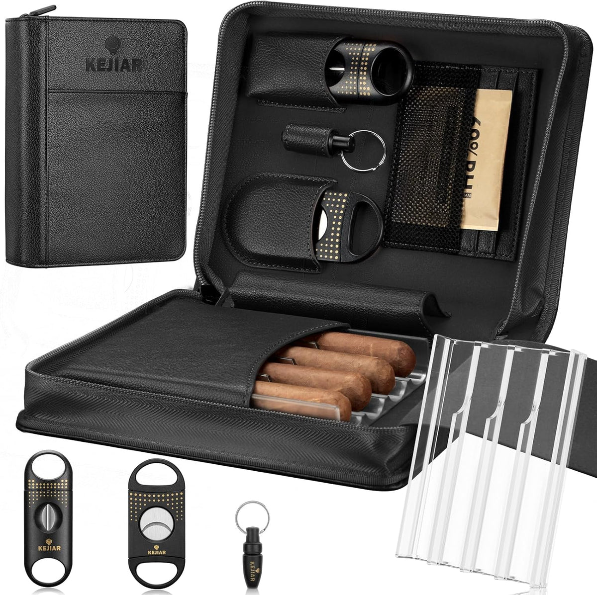 Cigar Humidor Case, Portable Cigar Box with Cigar V Cutter, Straight Cigar Cutte