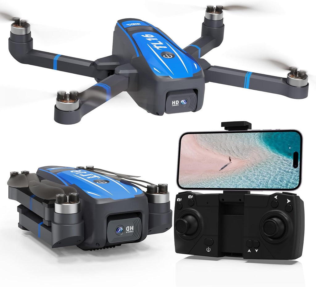 TL16 Drones with Camera for Adults 4K, Brushless Motor Mini Drone with Camera for Beginners with Headless Mode 360° Flip Gravity Control, Foldable Quadcopter for Adults, Blue