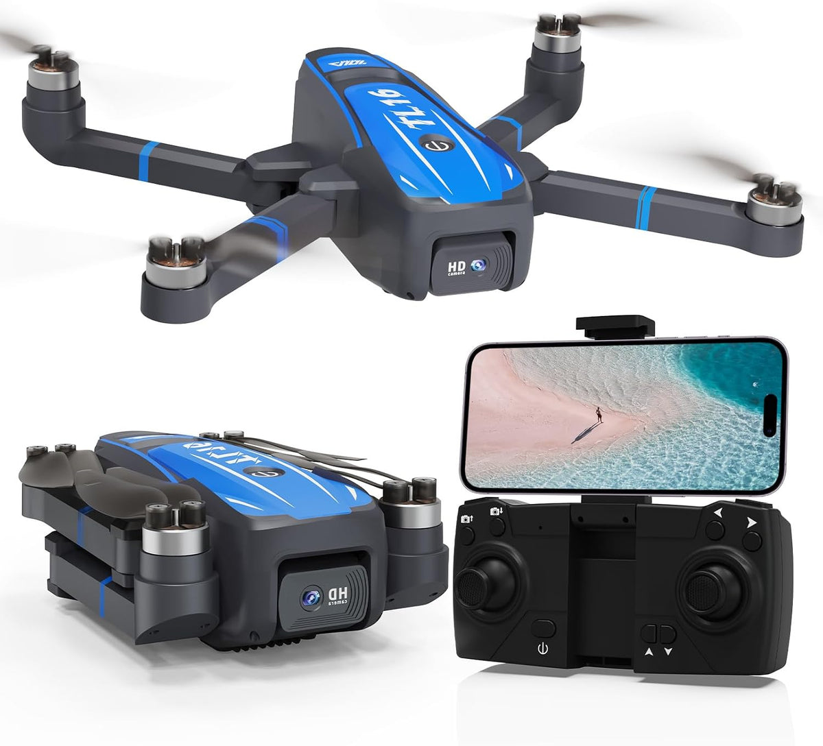TL16 Drones with Camera for Adults 4K, Brushless Motor Mini Drone with Camera for Beginners with Headless Mode 360° Flip Gravity Control, Foldable Quadcopter for Adults, Blue