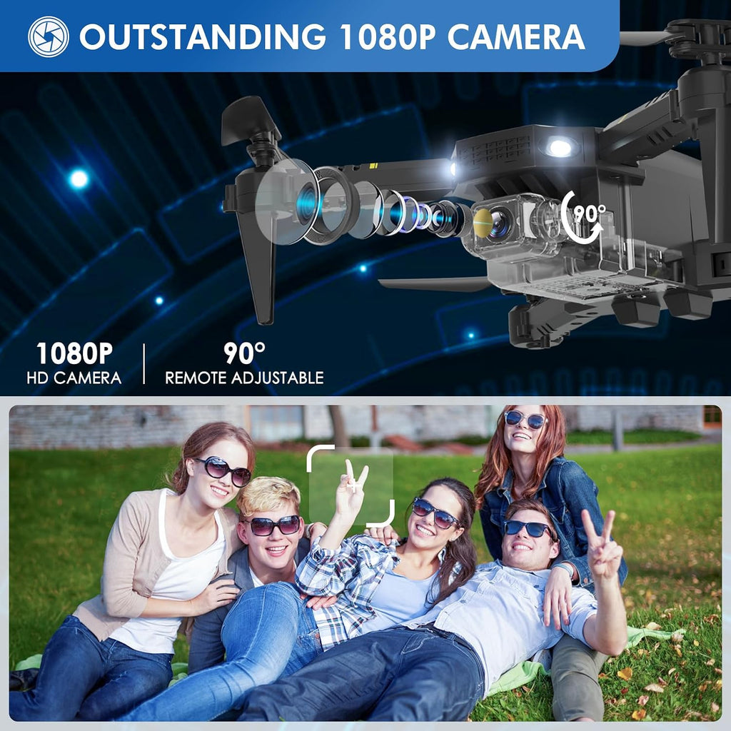 Mini Drone with Camera for Kids, Remote Control Helicopter Toys Gifts for Boys Girls, FPV RC Quadcopter with 1080P HD Live Video Camera, Altitude Hold, Gravity Control, 2 Batteries