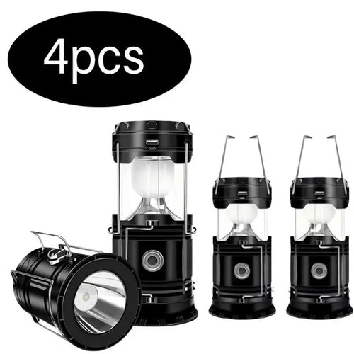 4-Pack Collapsible Portable LED Camping Lantern Lightweight Waterproof Solar USB Rechargeable Flashlight for Indoor/Outdoor Emergency Use #Dormitory Power Outage Emergency Response
