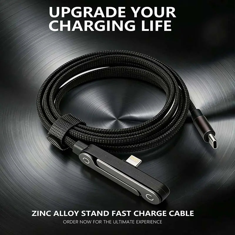 240W Super Fast Charging 2-In-1 Invisible Holder Cable with Stand - Portable Electronic Charger Cord for Smartphone, Cellphone, Gaming, Office - Type-C Compatible Mobile Accessory (Black)