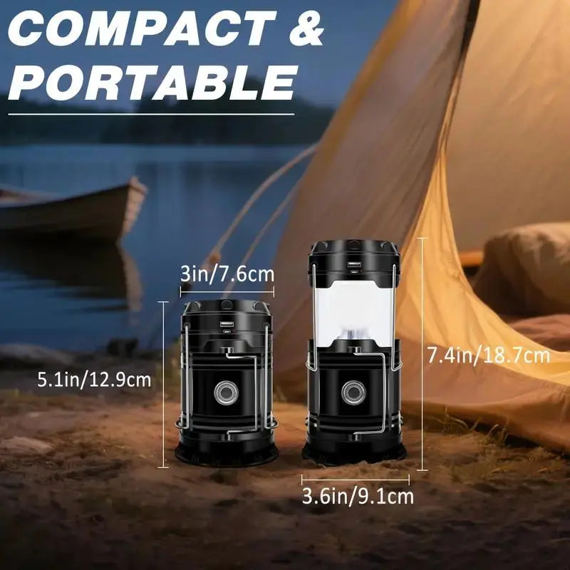 4-Pack Collapsible Portable LED Camping Lantern Lightweight Waterproof Solar USB Rechargeable Flashlight for Indoor/Outdoor Emergency Use #Dormitory Power Outage Emergency Response