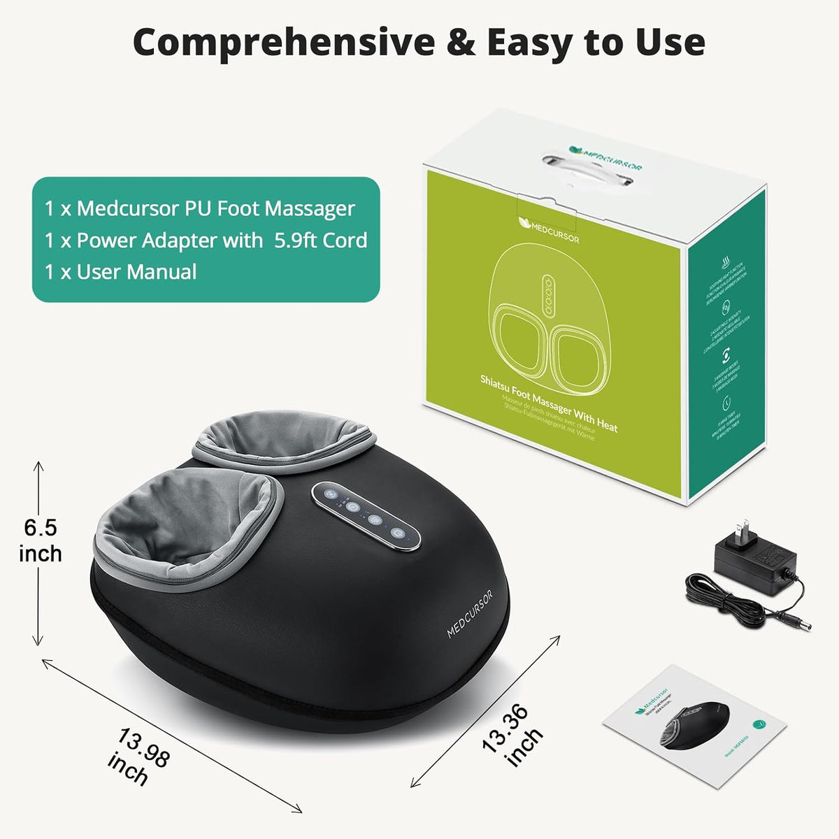 Foot Massager with Heat - Shiatsu Feet Massage Machine Delivers Relief for Tired Muscles & Plantar, Deep Kneading Therapy, Multi-Level Settings for Home, Office Use, Size up to 13"