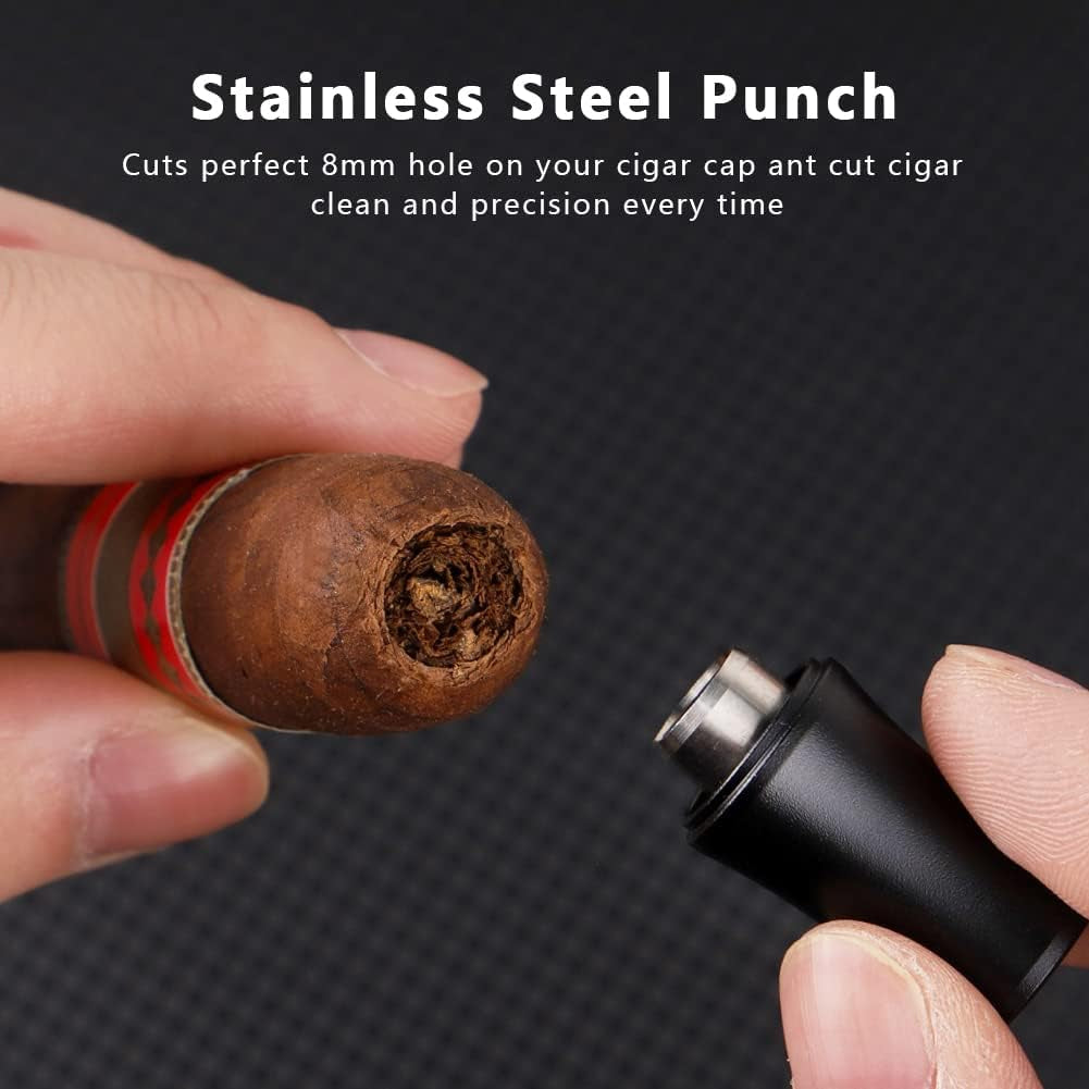 3-In-1 Cigar Punch Tool Set with Cigar Punch(8Mm), Cigar Draw Enhancer Cutter and Twin Nubber (Black)