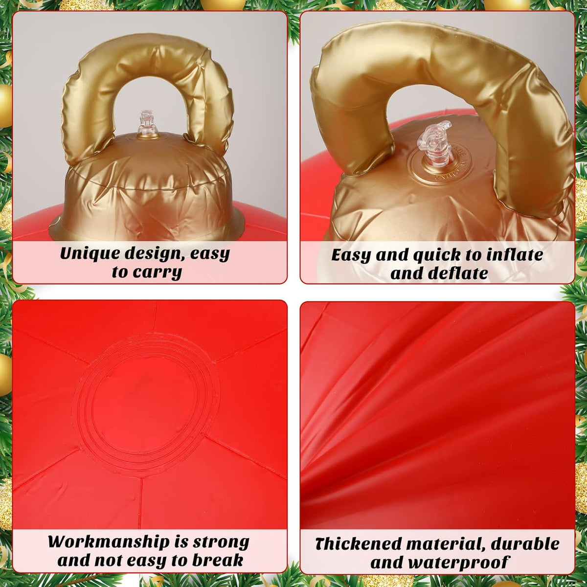 2 Pieces 32 Inch Giant PVC Inflatable Christmas in July Decorated Ball Ornaments Outdoor Large Xmas Blow Ball Decorations for Christmas in July Party Decor(Solid,Red)