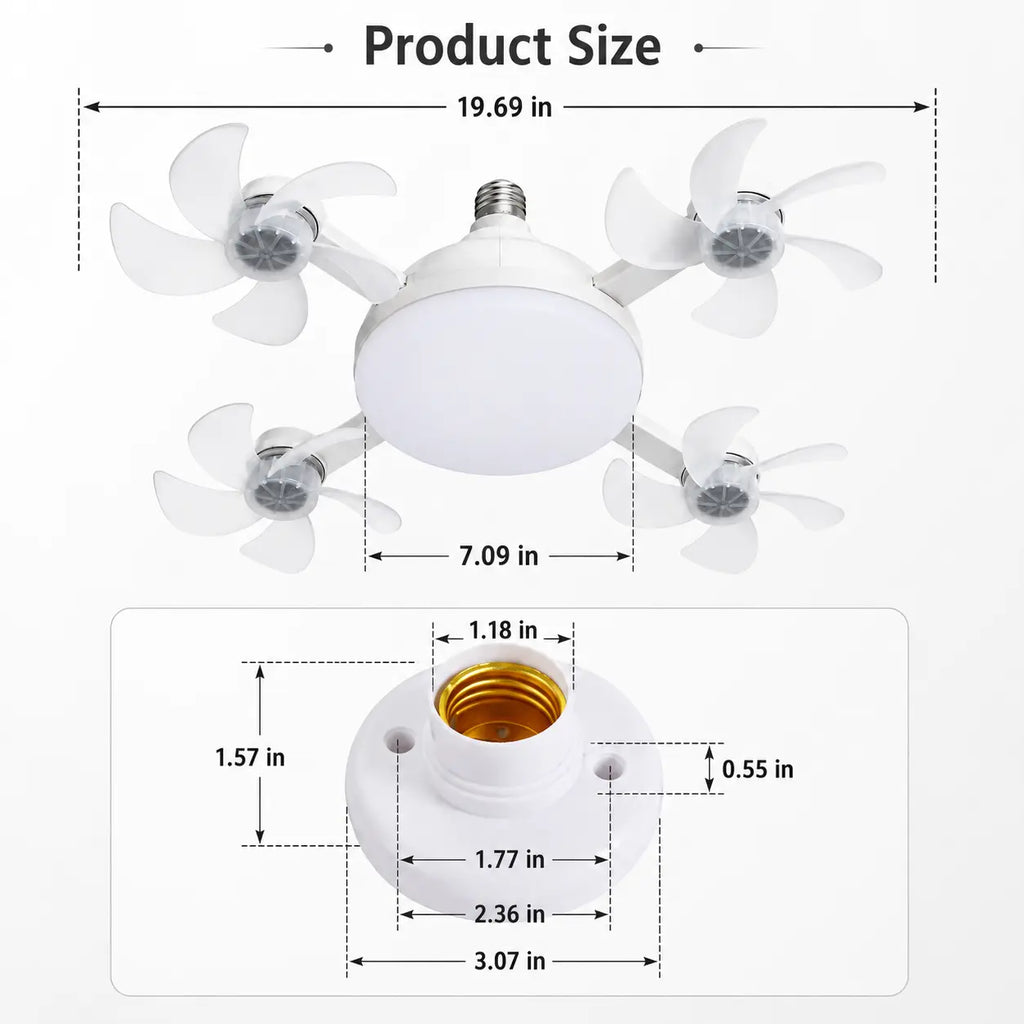 Ruxacty Screw in Ceiling Fan Light with Remote Control 19.7 Inch Foldable LED Socket Fan Light E26 Medium Base Ceiling Fan with 4 Fan Blades Quiet Airflow Bright Lighting Easy Installation for Bedroom Kitchen Garage Office and Dorm