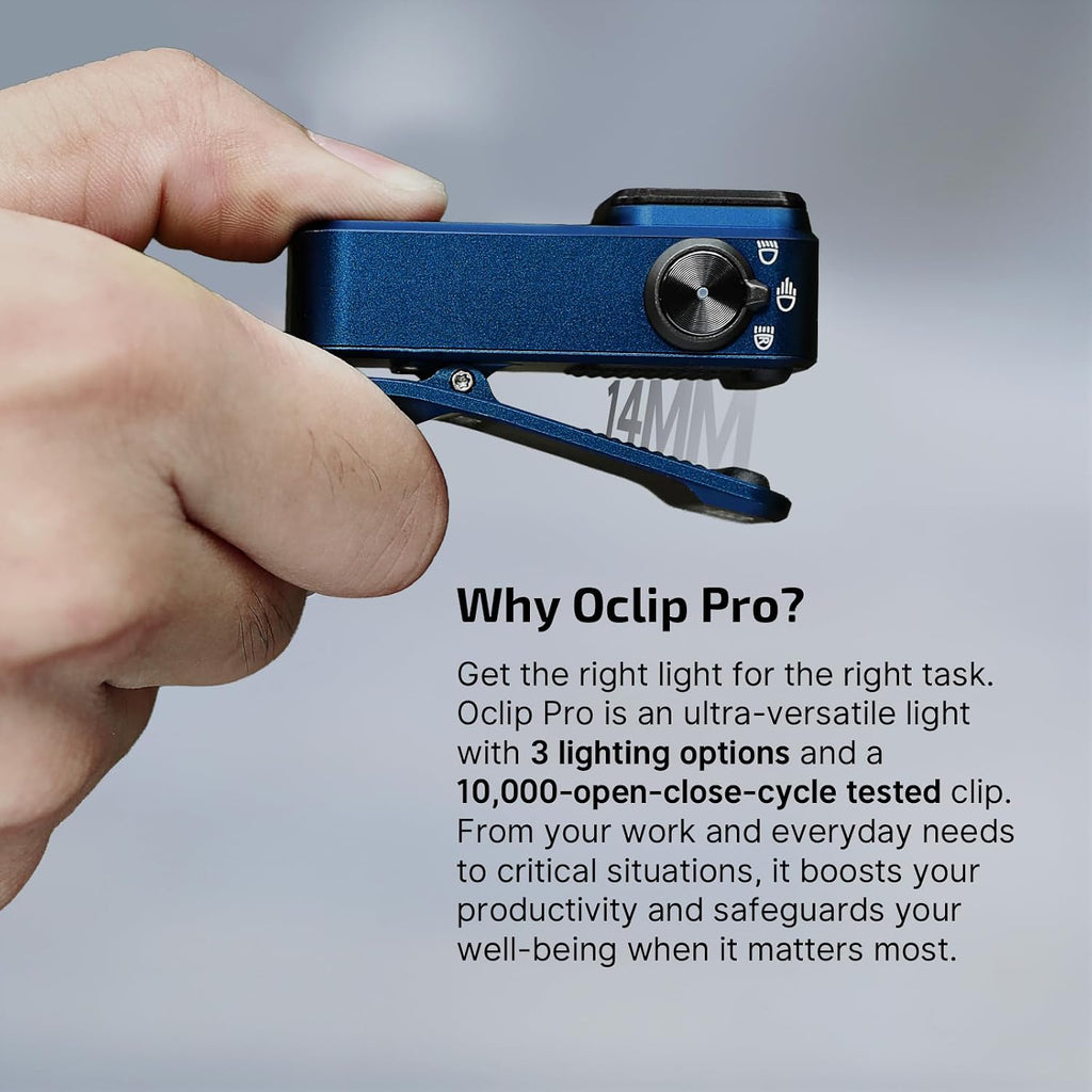 Oclip Pro Rechargeable EDC Clip-On Flashlight, Midnight Blue | Red Light, 500 Lumens Floodlight, Spotlight, Pocket-Sized, USB-C Charging, Magnetic, for Work, Signaling, Outdoor or Home Use