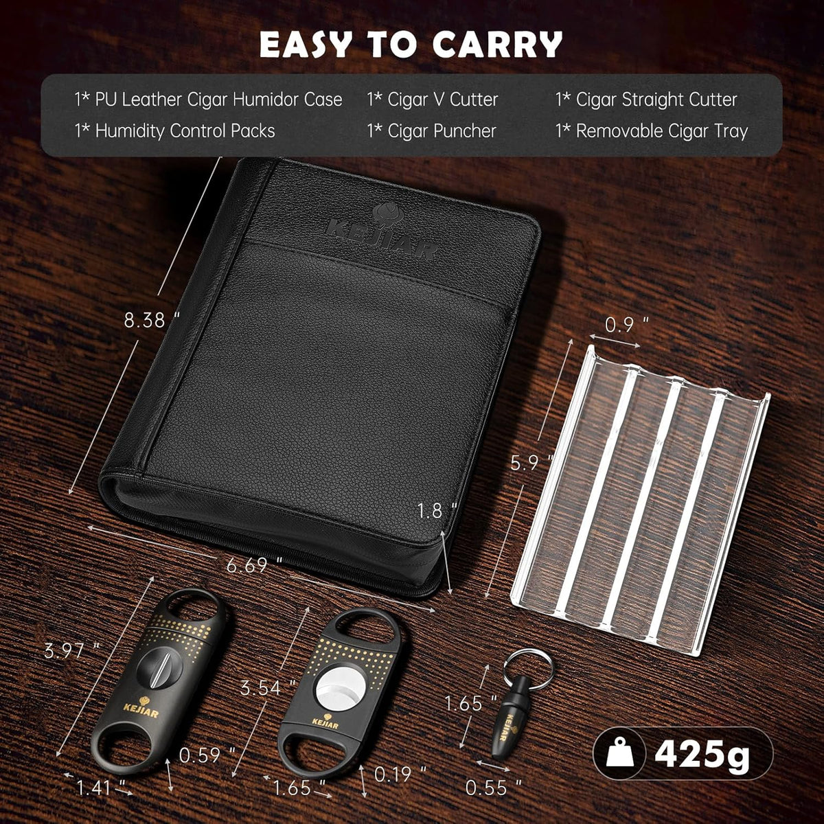 Cigar Humidor Case, Portable Cigar Box with Cigar V Cutter, Straight Cigar Cutte