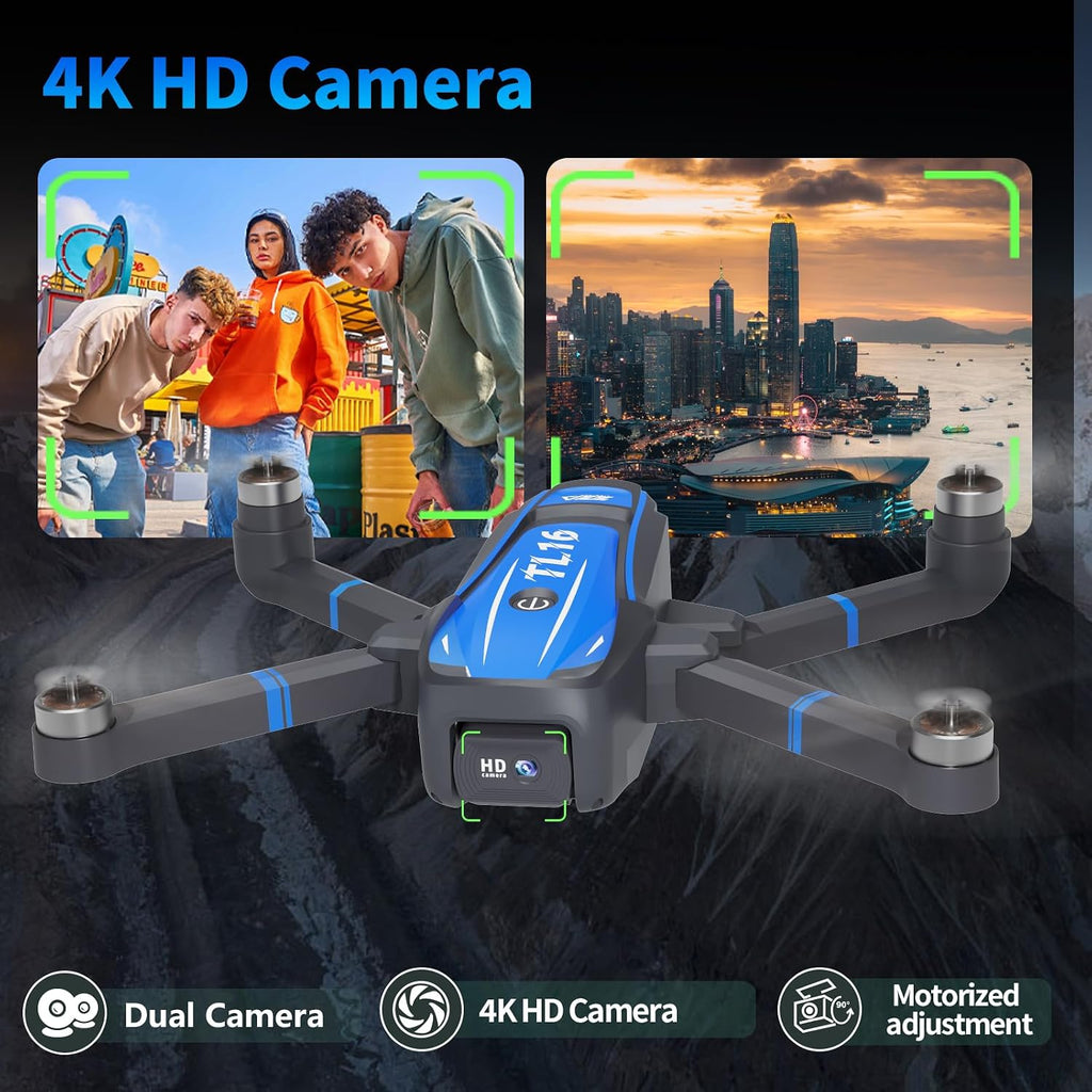 TL16 Drones with Camera for Adults 4K, Brushless Motor Mini Drone with Camera for Beginners with Headless Mode 360° Flip Gravity Control, Foldable Quadcopter for Adults, Blue