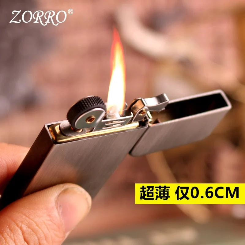 New Zorro Mini Ultra-Thin Pure Copper Kerosene Lighter Portable Metal Windproof Grinding Wheel Lighter Cigarette Lighter
