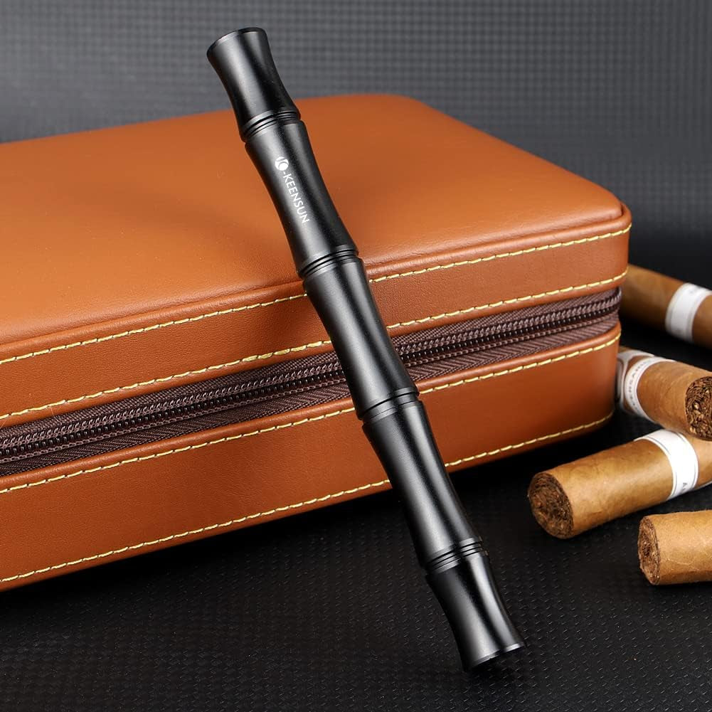 3-In-1 Cigar Punch Tool Set with Cigar Punch(8Mm), Cigar Draw Enhancer Cutter and Twin Nubber (Black)