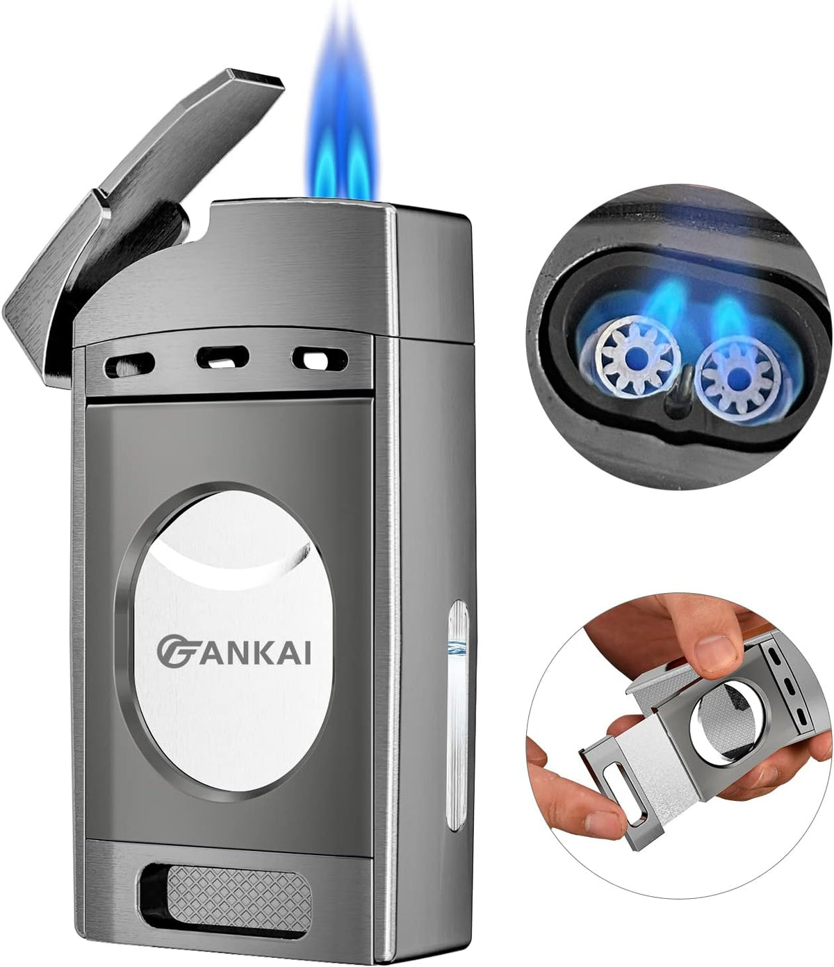 Torch Lighter with Cutter, Cigar Lighter Double Jet Flame Refillable Butane Lighter 2 in 1 Windproof Lighters for Smoking Cigar Accessories W/Gift Box (Butane Not Included)