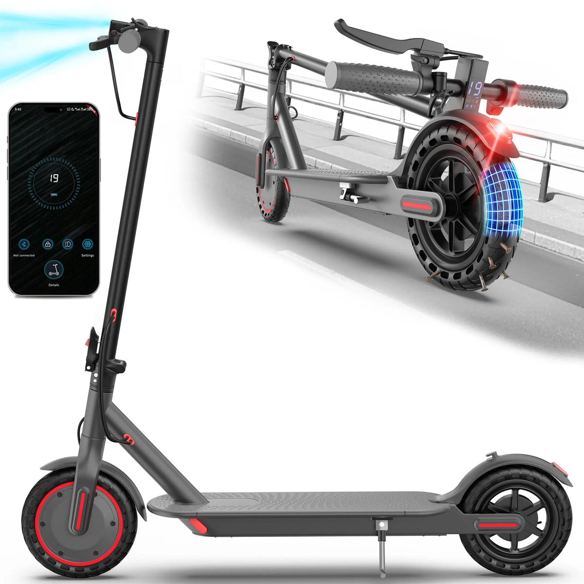 Foldable Adult Electric Commuter Scooter, 350W Motor, 19MPH Max Speed, 15 Mi Range, 8.5" Honeycomb Solid Tires, Dual Braking, Smart App Control, Lightweight Alloy Scooter for Students & Daily Travel